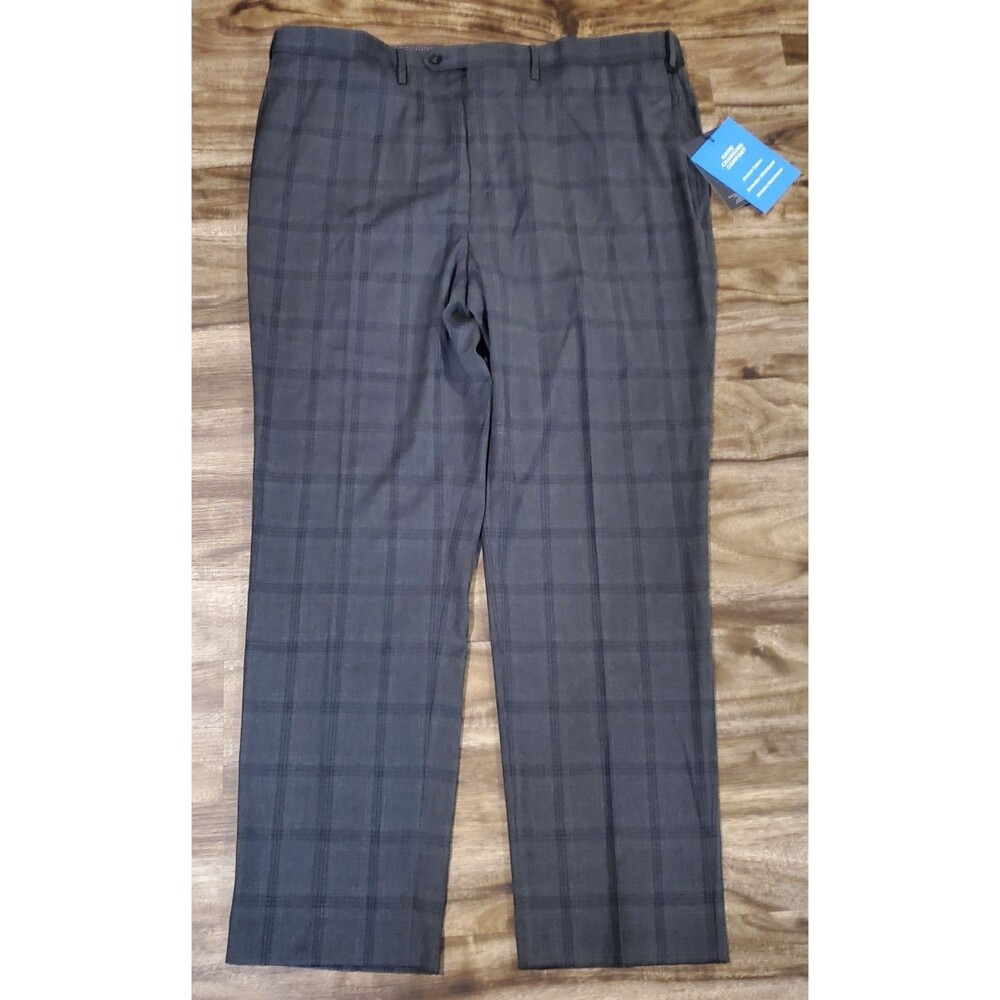 NWT $150 Shaquille O'Neal XLG Mens Grey Plaid Suit Pants 50x32 or 48x30